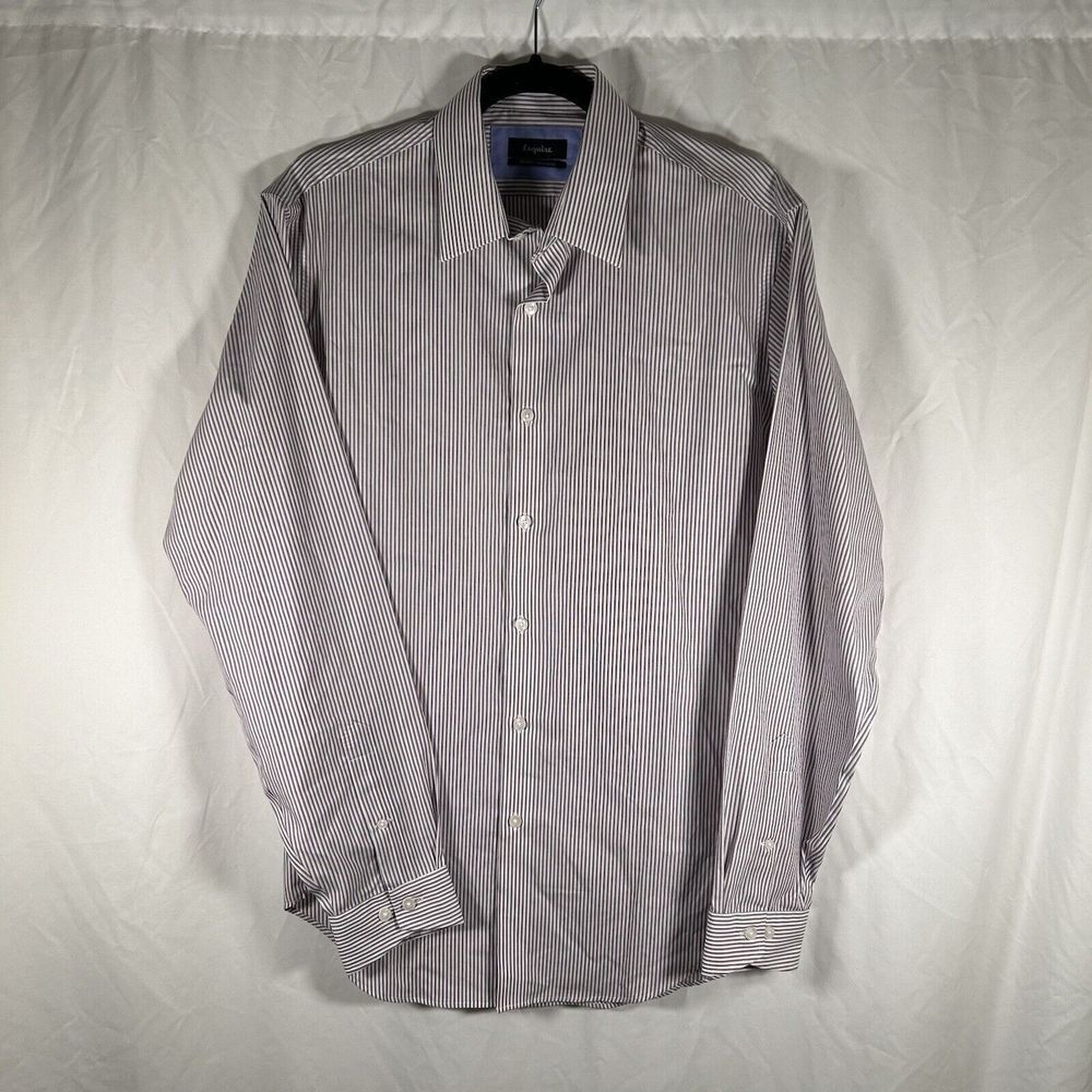 Esquire Dress Shirt Mens 15.5 34 35 White Red Striped Button Up Long Sleeve